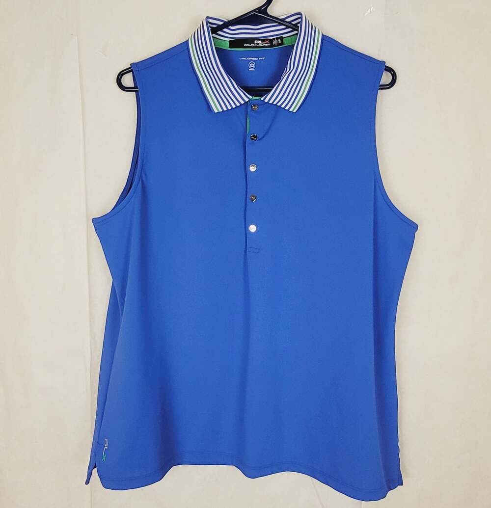 RLX Ralph Lauren tailored fit wicking blue sleeveless polo shirt Size XL Preppy